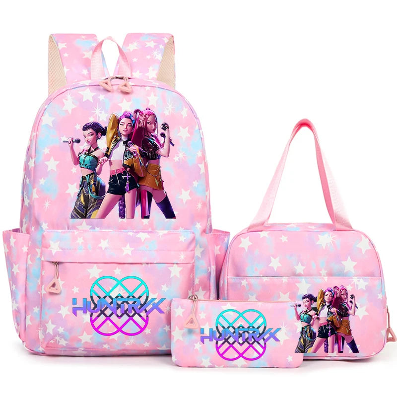 3Pcs/Set KPop Demon Hunter School Bags Girls Teens Rumi Mira Zoey Youth School Backpack Travel School Students Laptop Backpack