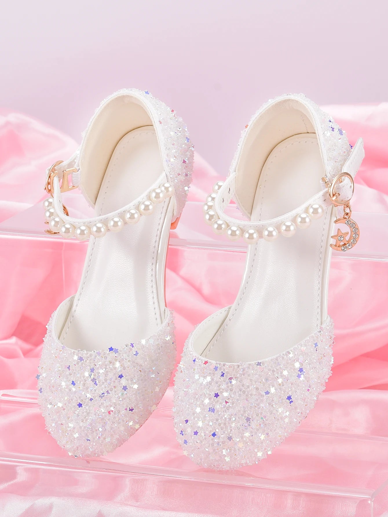 Girls Princess Party Heels Shiny Star Dress Shoes for Kids