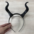 Women Black Queen Witch Demon Horns Headpiece Cosplay Animal Antelope Devil Headdress Christmas Halloween Party Costume Headband