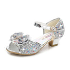 Children Princess Sandals Kids Girls Wedding Shoes High Heels Dress Shoes Bowtie Purple Pink Blue Silver Shoes For Girls