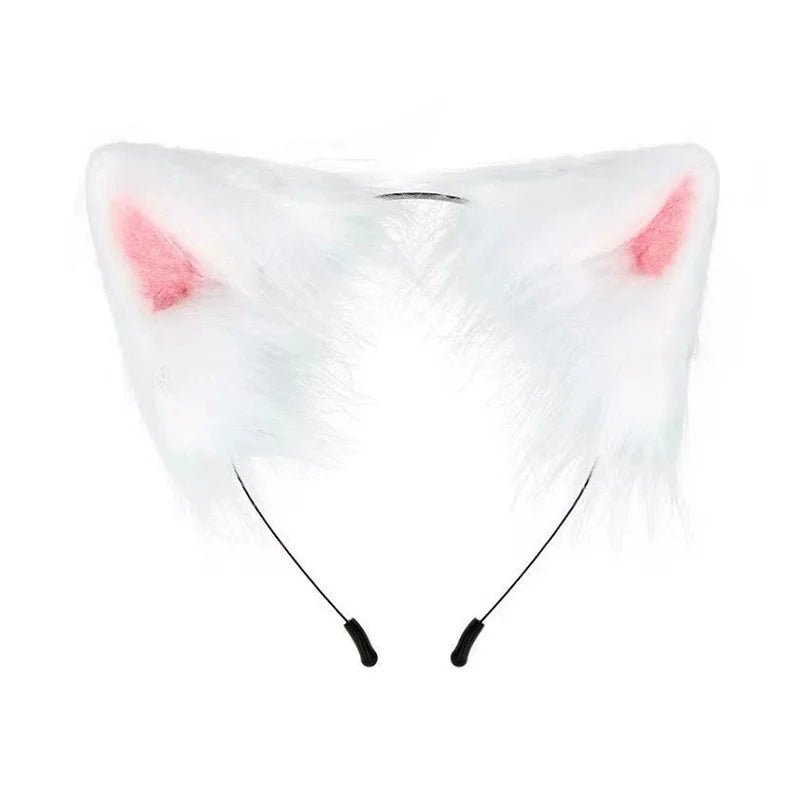 FluffyAnime Animal Fur Fox Tail Cat Paws Gloves and Ears Headwear Face Mask Cosplay Costume  Set Halloween Party Accessorie