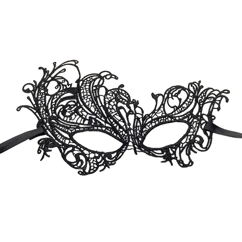 Black Lace Masquerade Eye Mask Hollow Out Venetian Mask Adjustable Ribbon Tie Halloween Carnival Party Cosplay Costume Accessory