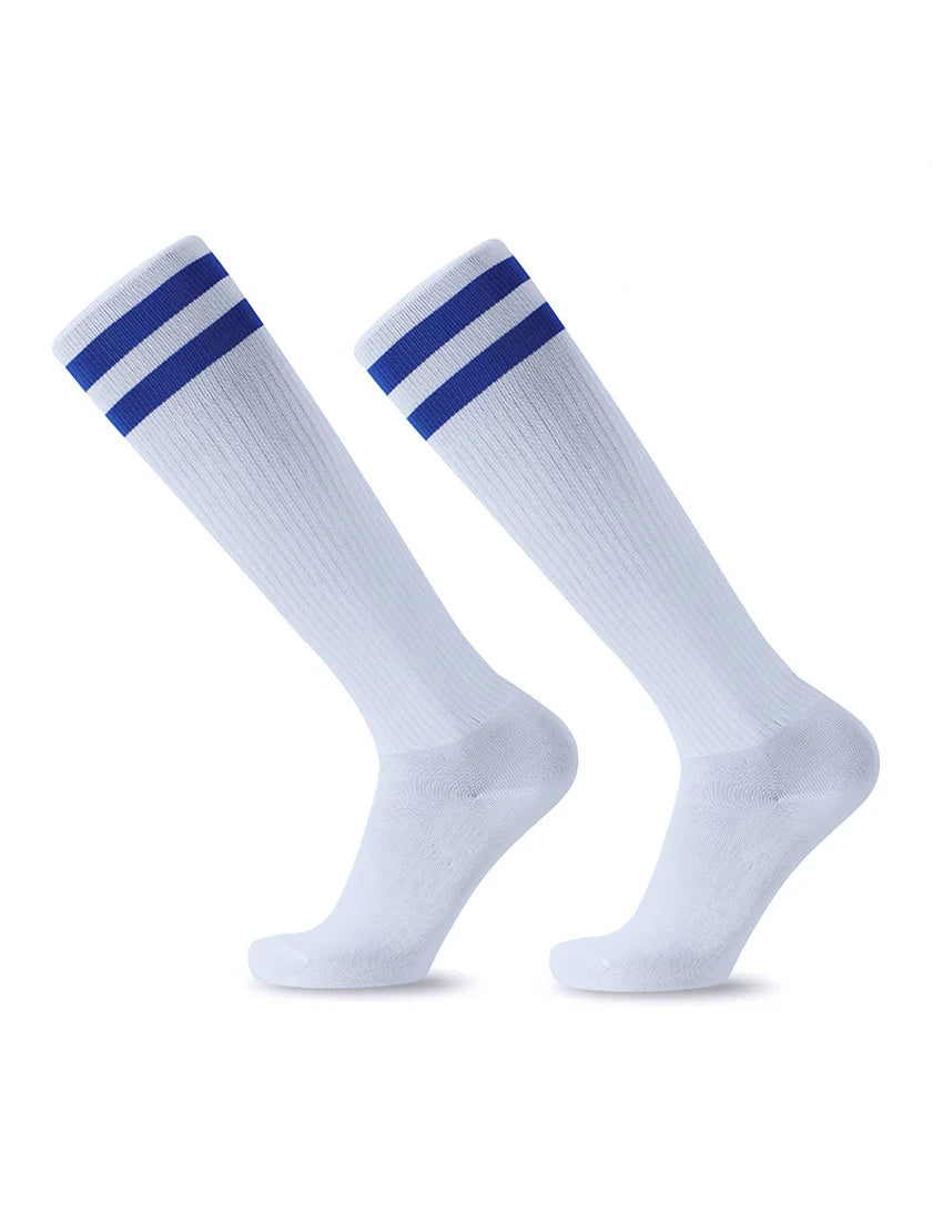 White Black Stripes Football Soccer Socks For Men Teenages Kids Boys Over the Calf Baseball Rugby Athletic Socks Women Girls