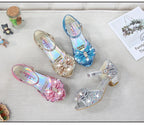 Children Princess Sandals Kids Girls Wedding Shoes High Heels Dress Shoes Bowtie Purple Pink Blue Silver Shoes For Girls