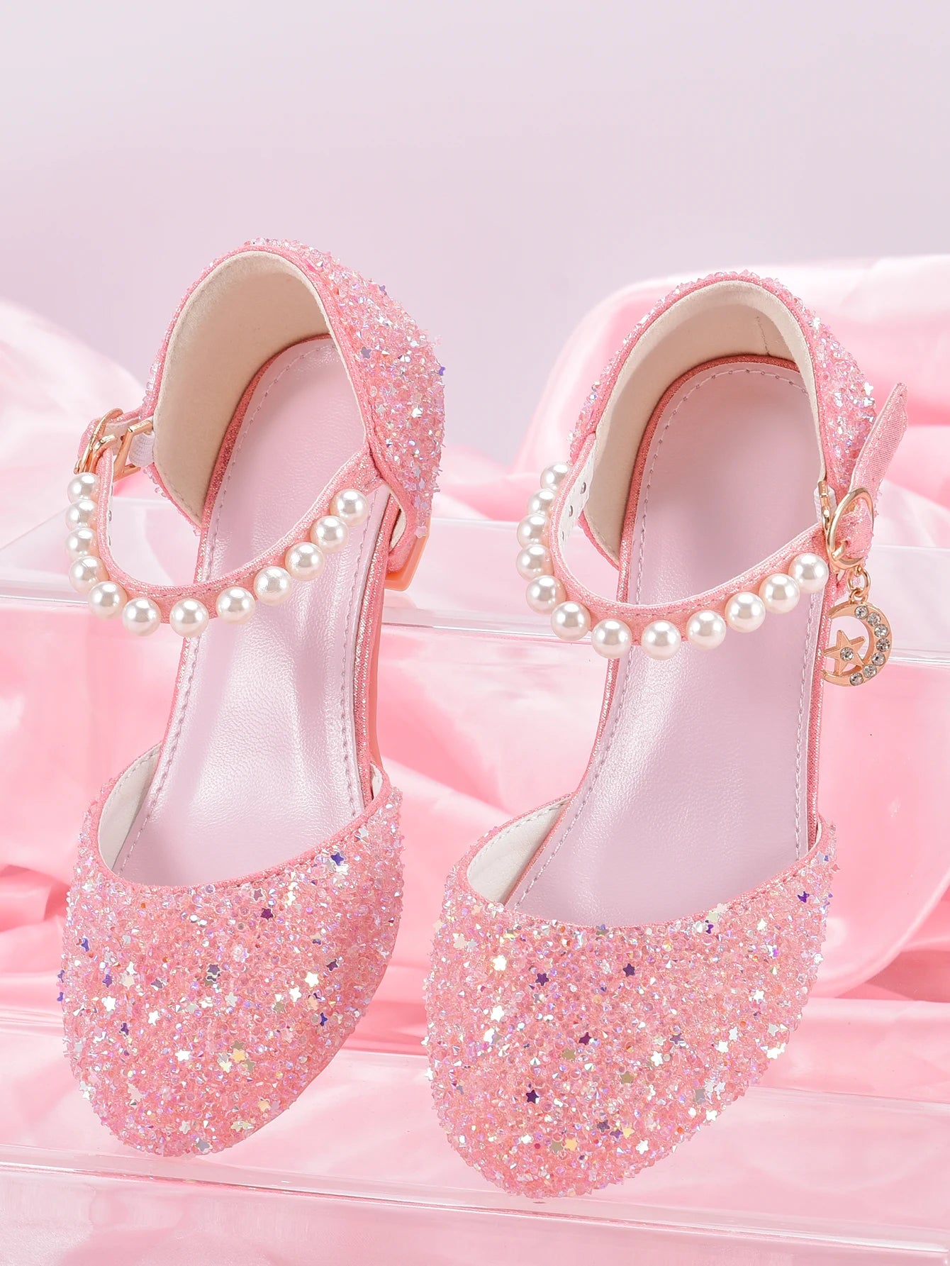 Girls Princess Party Heels Shiny Star Dress Shoes for Kids