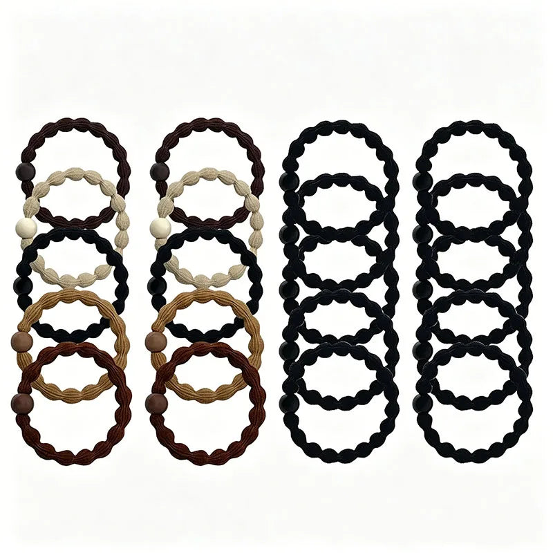 20PCS/Set Basic Bean Elastic Hair Bands For Women Girls High Ponytail Hair Tie Scrunchie Rubber Band Hair Ring Hair Accessories