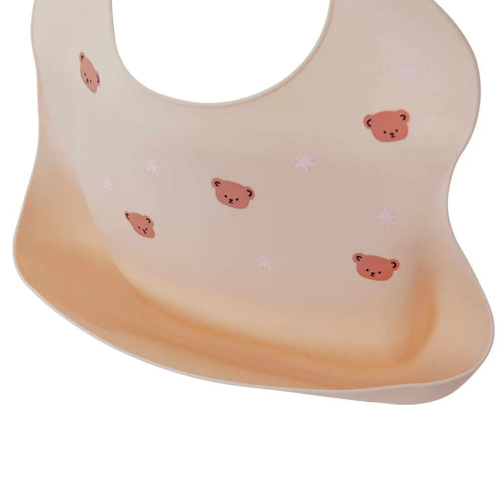 Waterproof Bibs For Kids Feeding Baby Eating Stuff Soft Silicone Babeast Cartoon Printed Adjustable Baby Tasting Feeding Bibs