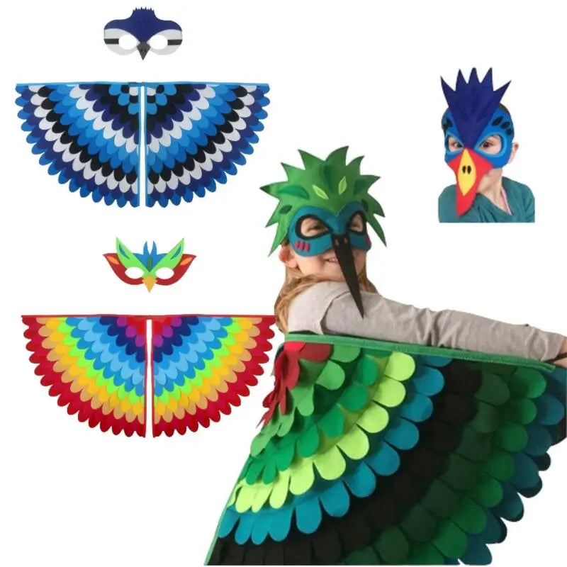 Animal Bird Wings+Mask Suit Stage Performance Peacock Owl Parrot Bird Felt Cape Halloween Bird Funny Party Cosplay Cloak