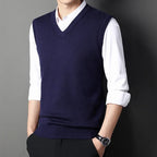 2026 Autumn Winter New Men's Solid Color V-neck Knitted Vest Casual Fashion Warm Sweater Versatile Top