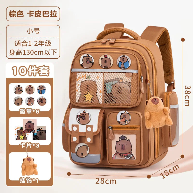 Capybara Children School Bags For Boys Girls Kids Alleviate Burden Protecting Spine Widen Straps School Backpack School Book Bag