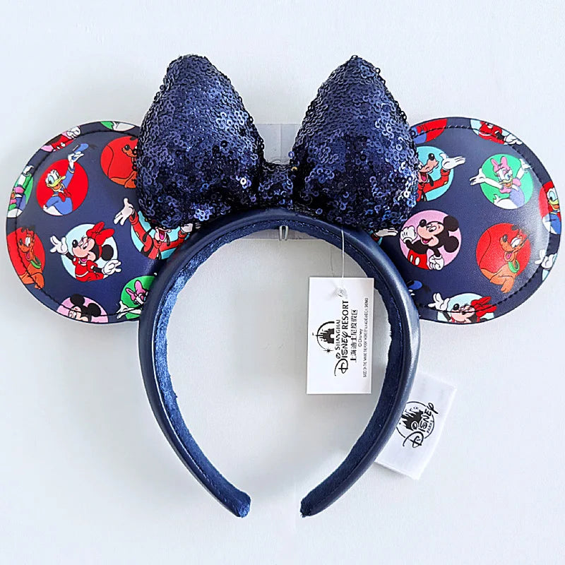 Disney Princess Headband Mickey Ear Rapunzel Sequin Bow Hair Hoop Birthday Gift Girl Accessories Halloween Gift Christmas Jack