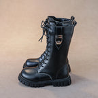 Elegant Zipper Baby Girl Casual Fashion Boots Autumn/winter Round Toe Warm Thick Sole Lace Comfortable Children's Midsole Boots