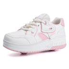 Girls Retractable Roller Shoes Breathable Walking Sneakers