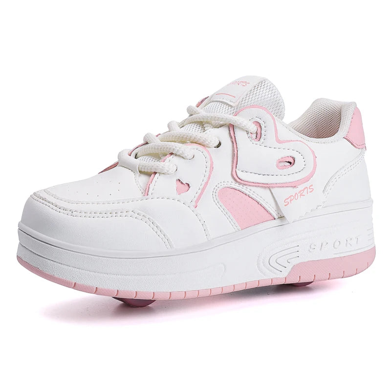 Girls Retractable Roller Shoes Breathable Walking Sneakers