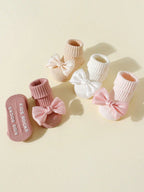 4 Pairs Toddler Socks with Bows, Soft Cotton Cute Ankle Socks for Infants Girls, Fashion Anty-Slip Newborn Baby Socks 0-24 Months