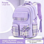 Protecting The Spine Ergonomics Elementary School Students Girls Checkered Backpack Large Capacity Lightweight Waterproof