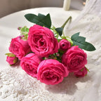 30cm Rose Pink Silk Bouquet Peony Artificial Flower 5 Big Head 4 Small Bud Bride Wedding Home Decoration Artificial Flower