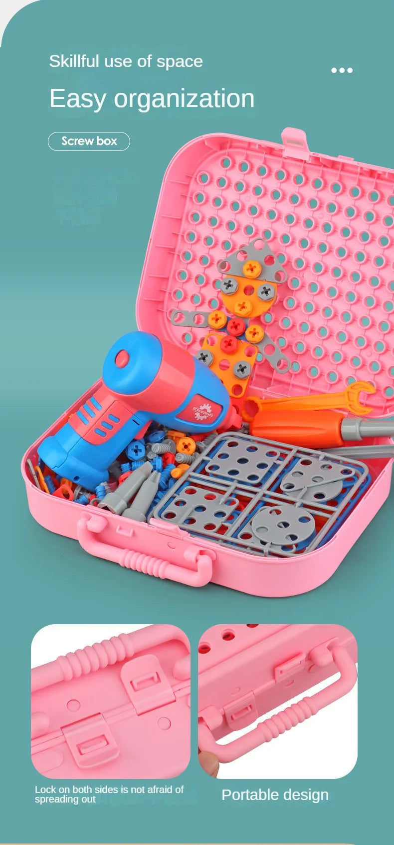 211PCS Pretend Repair Toolbox DIY Assembling Power Screwdriver Toy Kit Creative Games Educational Montessori Toys