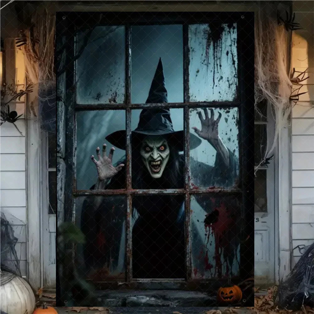 Scary Halloween Curtain Window Banner Horror Hanging Cloth Family Party Decoration Witch Zombie Ghosts Super Terrifying Backdrop
