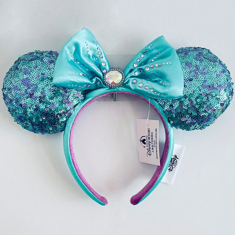 Disney Princess Headband Mickey Ear Rapunzel Sequin Bow Hair Hoop Birthday Gift Girl Accessories Halloween Gift Christmas Jack