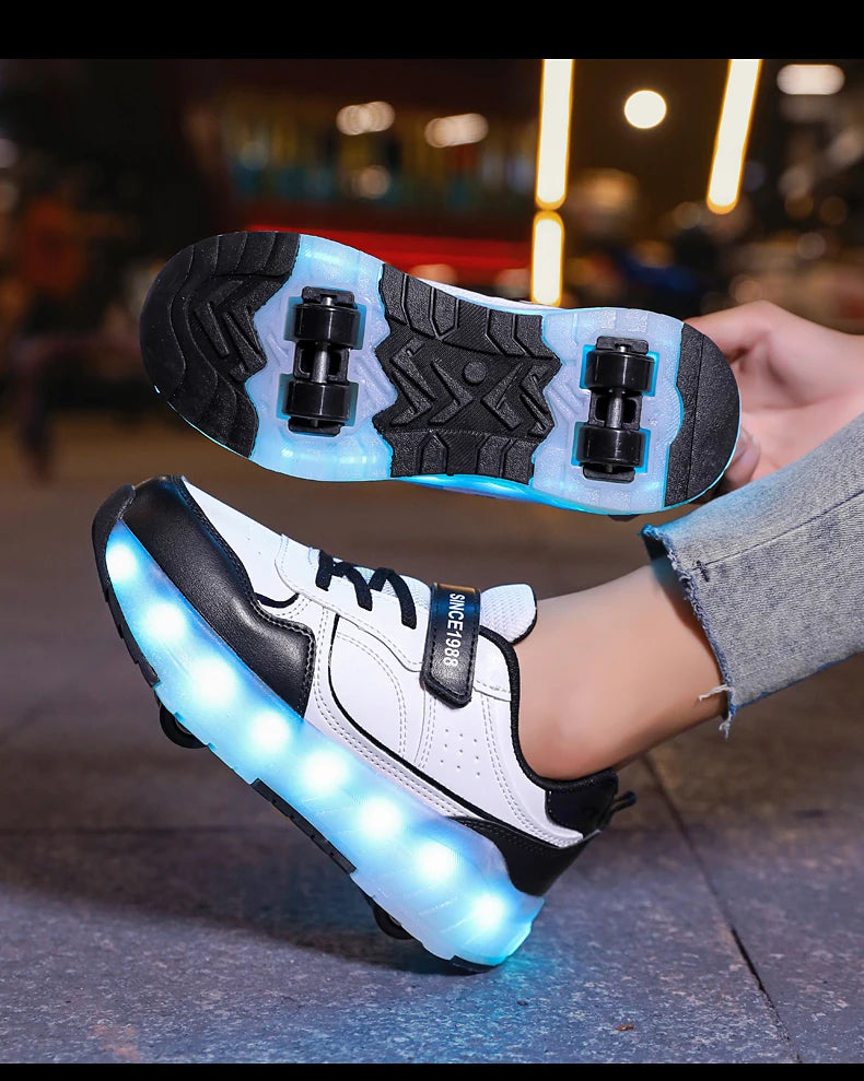 Light Up Roller Shoes Kids LED Sneakers USB Charge Sport Shoes