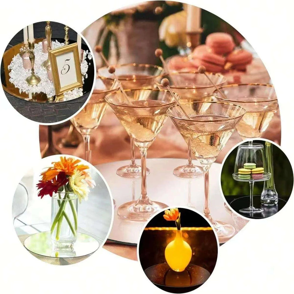 10PCS 8-Inch Acrylic Round Mirrors Wedding Table Centerpieces Circle Candle Plates Wall Decor Mirror Trays for Events