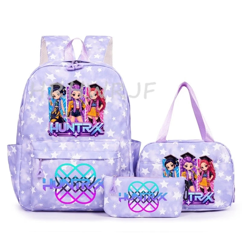 3Pcs/Set KPop Demon Hunter School Bags Girls Teens Rumi Mira Zoey Youth School Backpack Travel School Students Laptop Backpack
