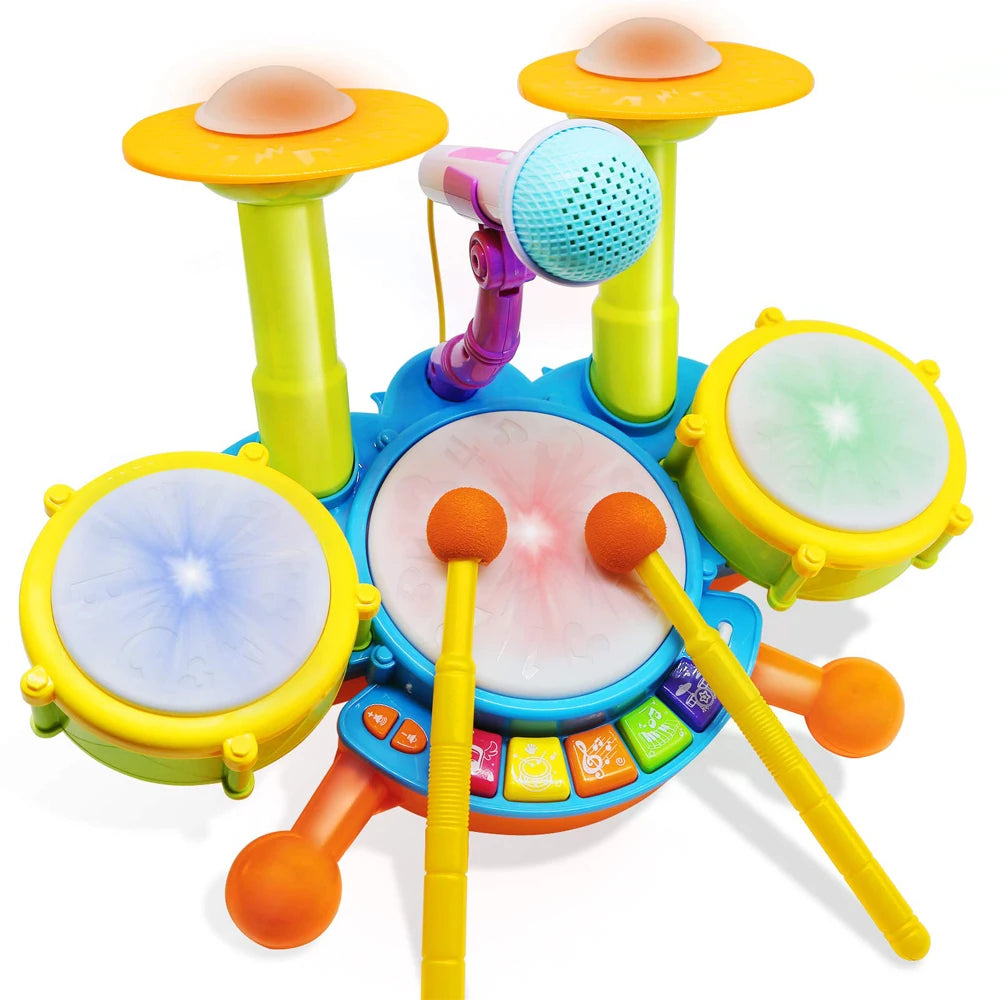 Kids Electric Drum Kit Toy – Musical Learning Instrument with Mic
