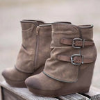 2025 New Women's Boots Zip Womens High Heels Suede Fashion Wedge Heels Durable Retro Women Ankle Boots Round Head Bottes Femmes