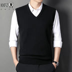 2026 Autumn Winter New Men's Solid Color V-neck Knitted Vest Casual Fashion Warm Sweater Versatile Top
