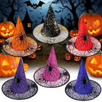 Witch Hat Halloween Decoration Supplies Witch Hat Children Adult Prom Party Dress Up Mesh Wizard Magics Hat for Party