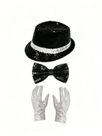 Michael Jackson Costume Accessories Set - Sequin Fedora Hat + Rhinestone Gloves + Aviator Sunglasses, Halloween Cosplay Party Dr