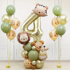 38pcs Wild Animal Balloon Tower with Gold 1-9 Number Balloon for Jungle Safari Birthday Party Decoration Forest Party Supply