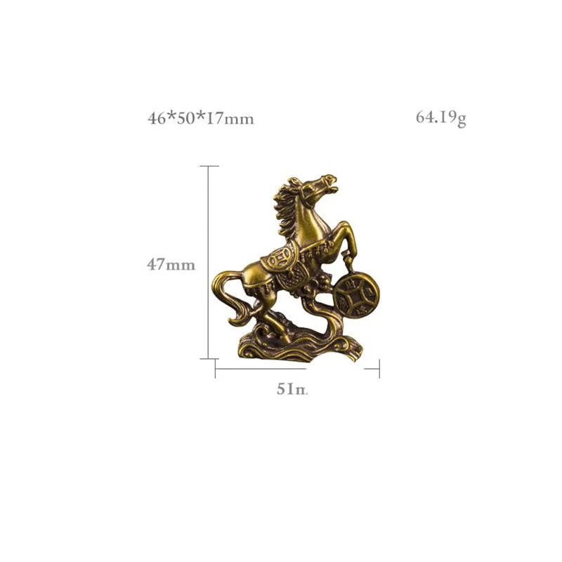 Brass Horse Step on Coins Lucky Statue Feng Shui Desk Ornament Zodiac Animal Figurines Miniatures Pure Copper Crafts Collections