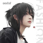 Short Mullet Head Wigs with Bangs Synthetic Straight Anime Men Black Gray Green Hair Wig for Daily Party Cosplay