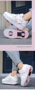 Girls Retractable Roller Shoes Breathable Walking Sneakers