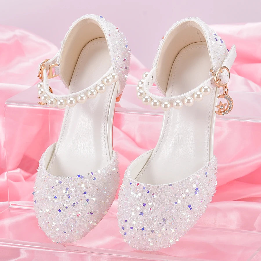 Girls Princess Party Heels Shiny Star Dress Shoes for Kids