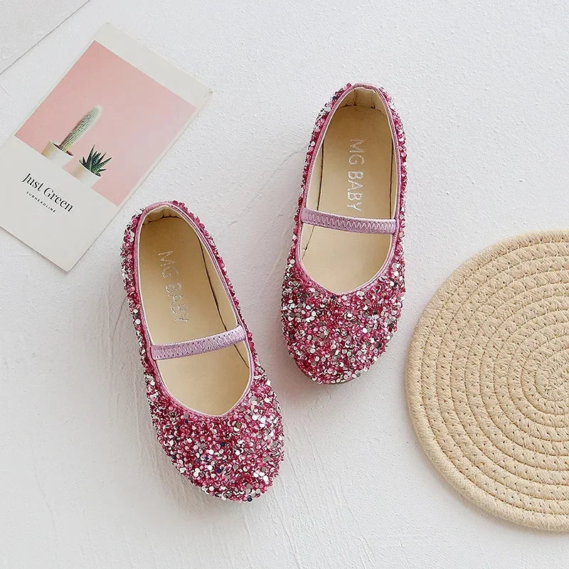2026 Spring 1 to 12 years old girls dress shoes Beauty Pointed Toe Teen Girl Leather Shoes Bling Princess Wedding Shoes F12131