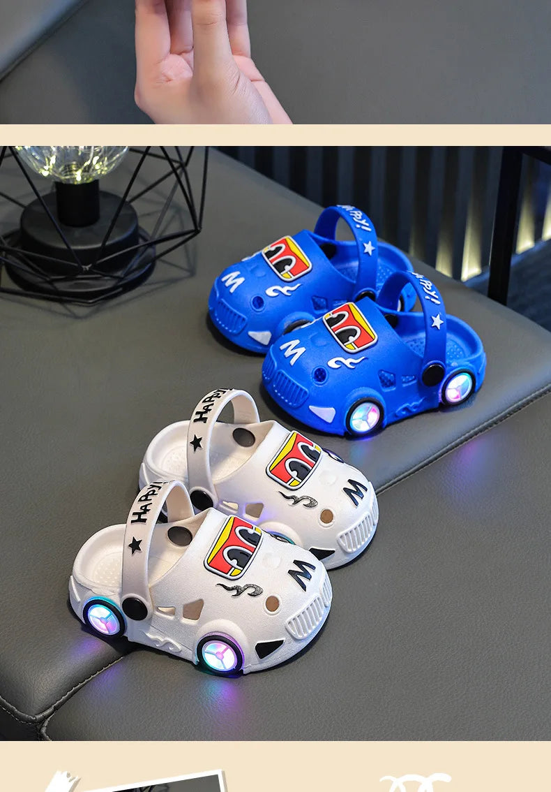 New 2026 Kids Glowing Slippers Summer Outdoor Two-Way Wear Anti-Slip Cute Small Children Sandals Boys Slip-On Home Slippers