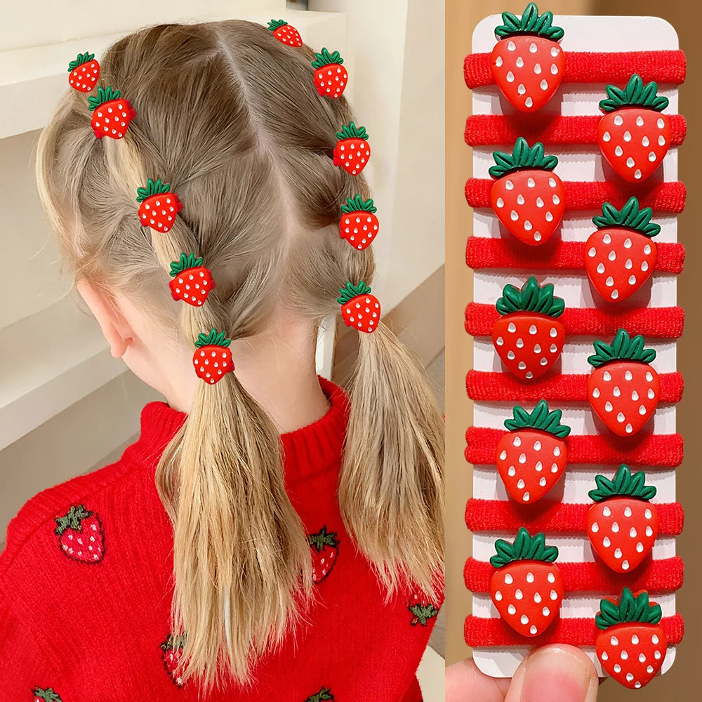 10pcs Multi-Color Strawberry Hair Ties Set Cute Design Girls Hair Accessories Enhances Daily Festive Styling Sweet Gift