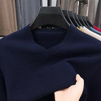 New Sweatwear Men's V Neck Basic Solid Color Sweaters Round Neck Elastic Pullovers Warm Autumn Knitted Oversized Sweater Men