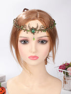 Fantasy Forest Fairy Moon Accessory - Green Gemstone Branch and Leaf Headband - Halloween / Fairy-Themed Party / Outdoor Photo Shoots