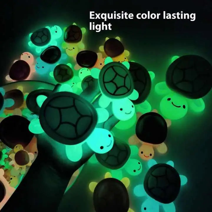 1PC Night Glow Large Turtle+100pcs Mini Luminous Turtles Figurines Resin Craft Glowing Turtle Storage Ornament Landscape Desktop