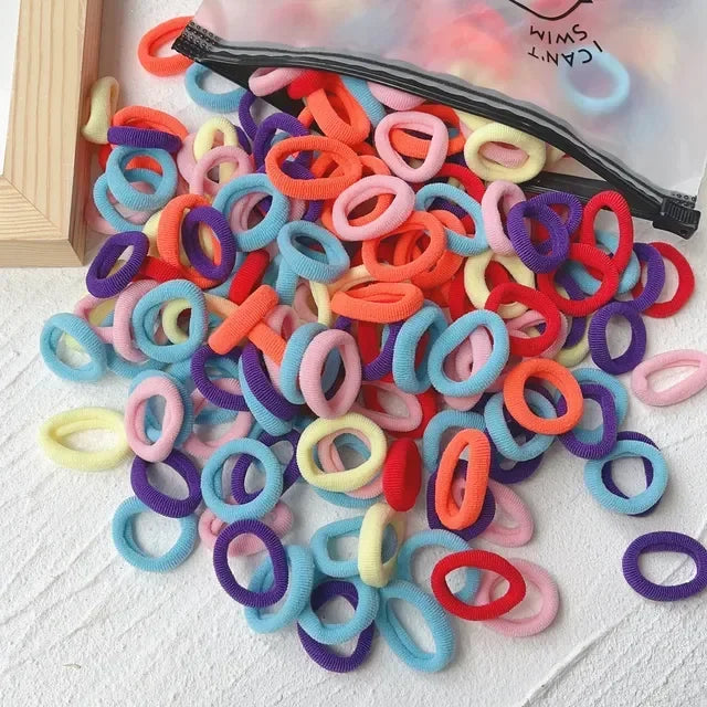 50/100Pcs Colorful Basic Nylon Ealstic Hair Ties for Girls Ponytail Hold Scrunchie Rubber Band Kid Fashion Hair Accessories