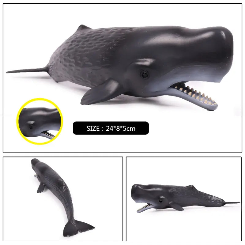 Oenux Ocean Animal Savage Megalodon Beluga Big Shark Orca Sperm Blue Whale Action Figures Sea Life Model Educational Kids Toy