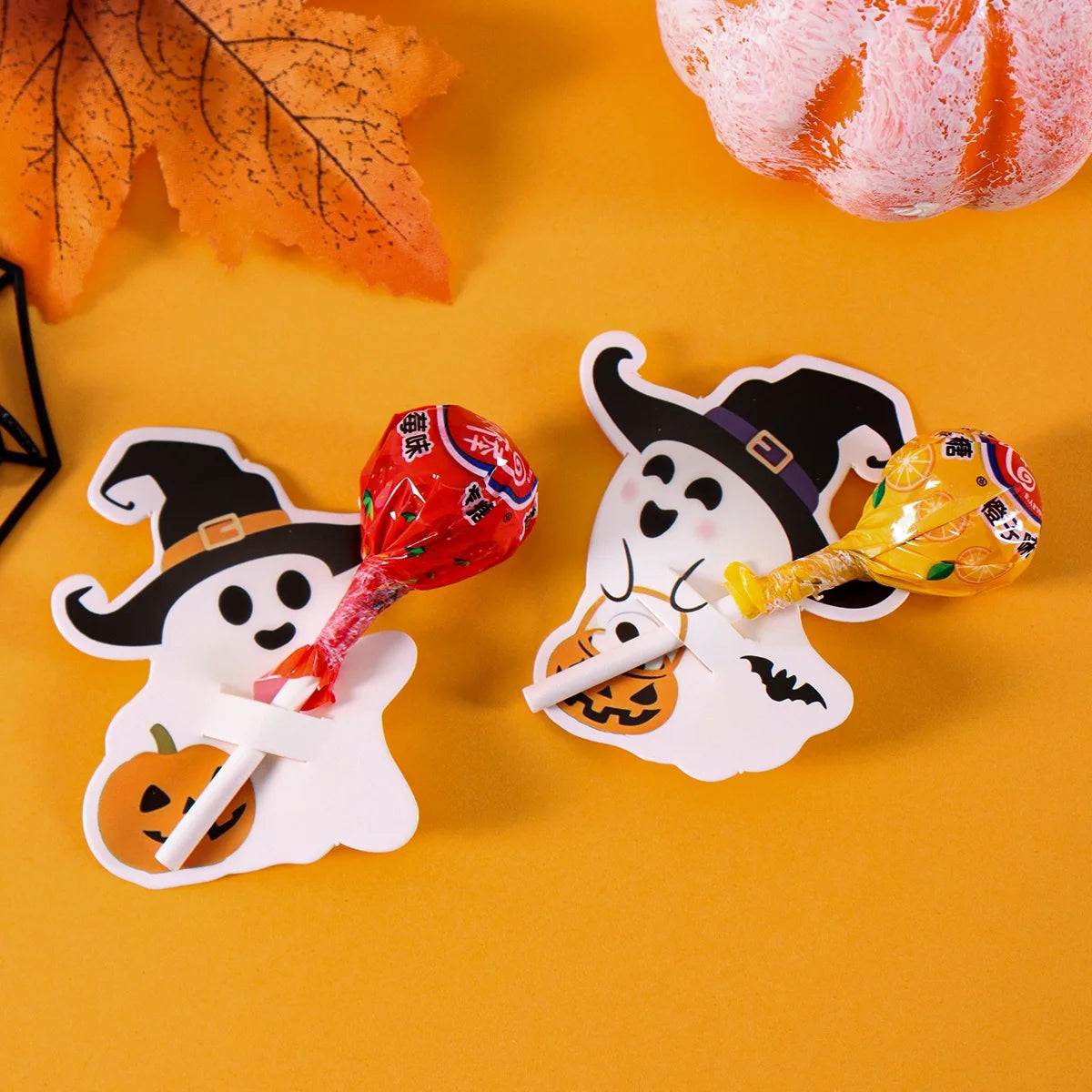 48pcs Halloween Lollipop Holder Cards Cute Pumpkin Ghost Pattern for Birthday Halloween Party Decoration DIY Gifts Supplies