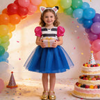 Kids Girls Cartoon Cats Cosplay Princess Dress Children Puff Sleeve Bow Tulle Gown For Carnival Halloween Birthday Party Outfit