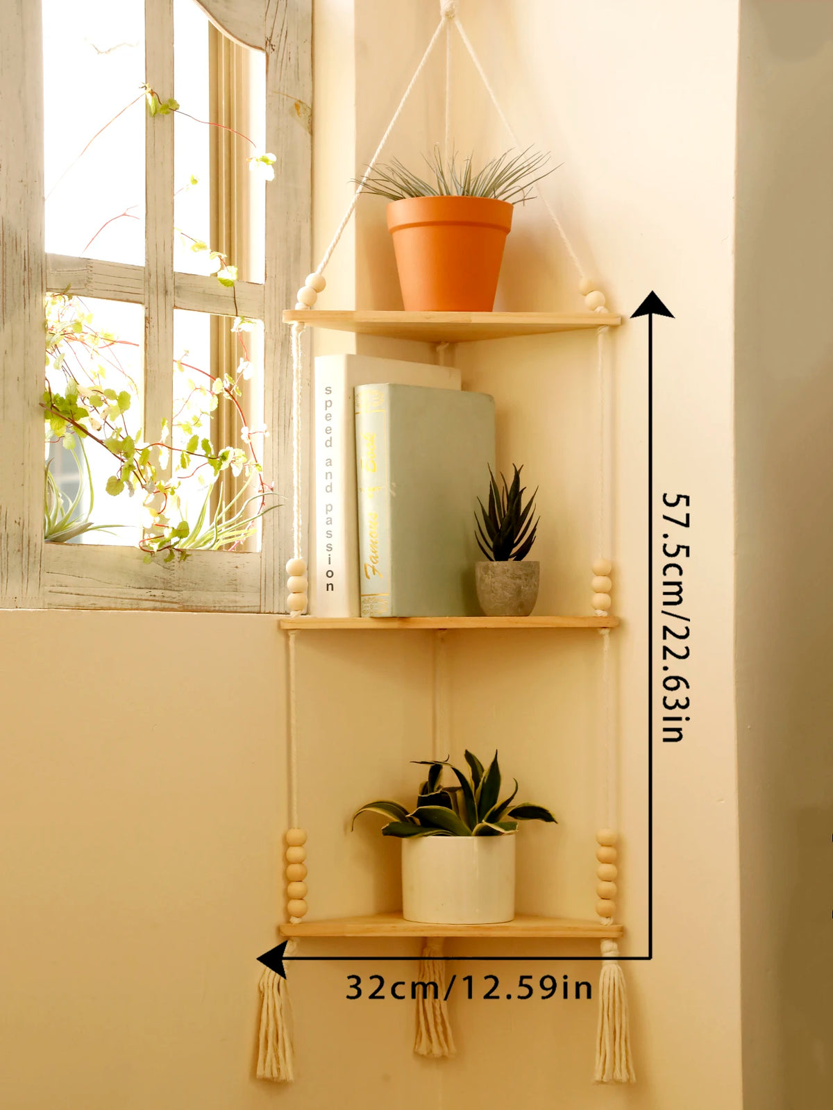 1/2/3-tier Floating Wall Shelf Wood Triangle Corner Display Stand Boho Home Decoration Living Room Bedroom Wall Hanging Decor