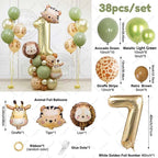 38pcs Wild Animal Balloon Tower with Gold 1-9 Number Balloon for Jungle Safari Birthday Party Decoration Forest Party Supply