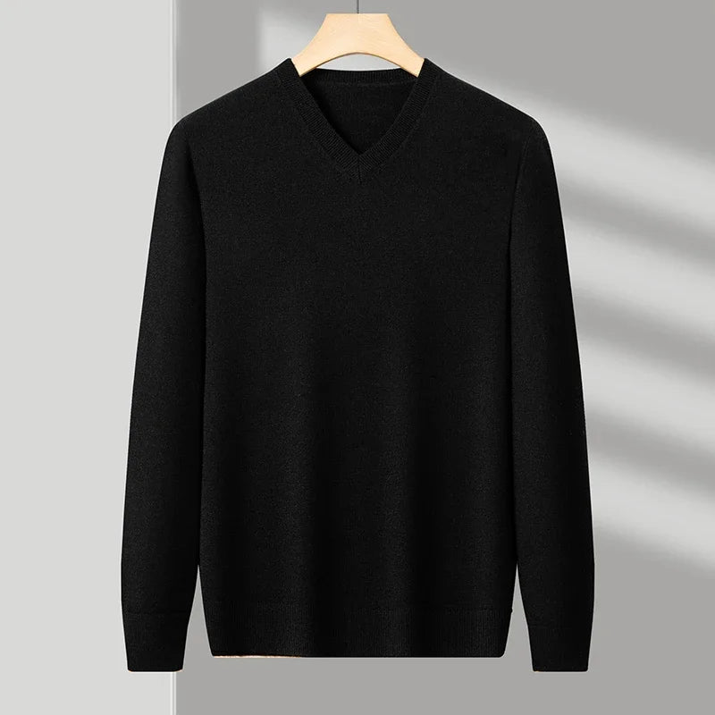 New Sweatwear Men's V Neck Basic Solid Color Sweaters Round Neck Elastic Pullovers Warm Autumn Knitted Oversized Sweater Men